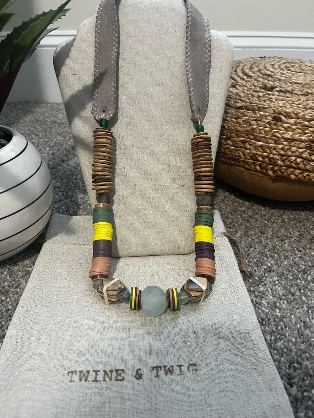 Twine & Twig Green, Yellow and Brown Beaded Statement Necklace